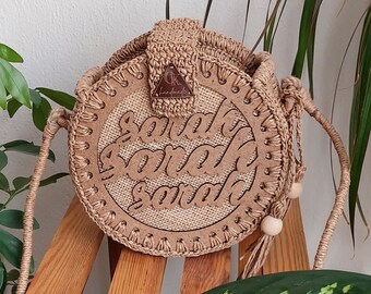 Personalisierte Frauen Tasche, Tasche mit Namen, Umhängetasche, Boho Tasche, Crossbody Tasche, personalisierte Geschenktasche, nachhaltige Tasche, runde Tasche,