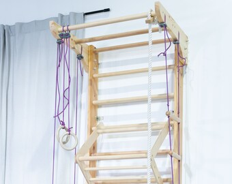 Espalier En Bois Pour Enfant - MAMOI - Mur D'escalade Suédois Avec Barre, Anneaux Et échelle
