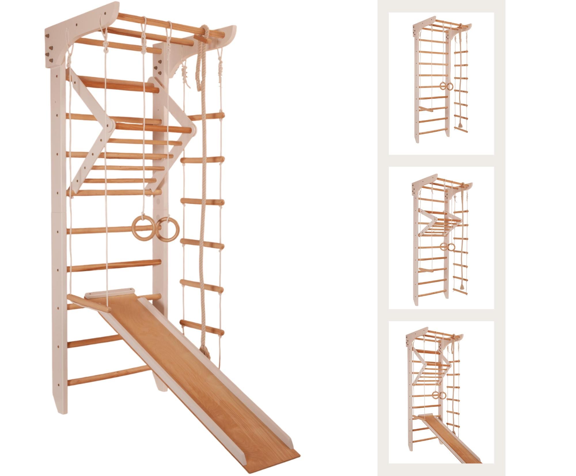 Swedish Wall Ladder with Slide or Swing | Indoor Wooden Climbing Gym for Kids & Adults | Montessori Wall Bars | KINDER Series