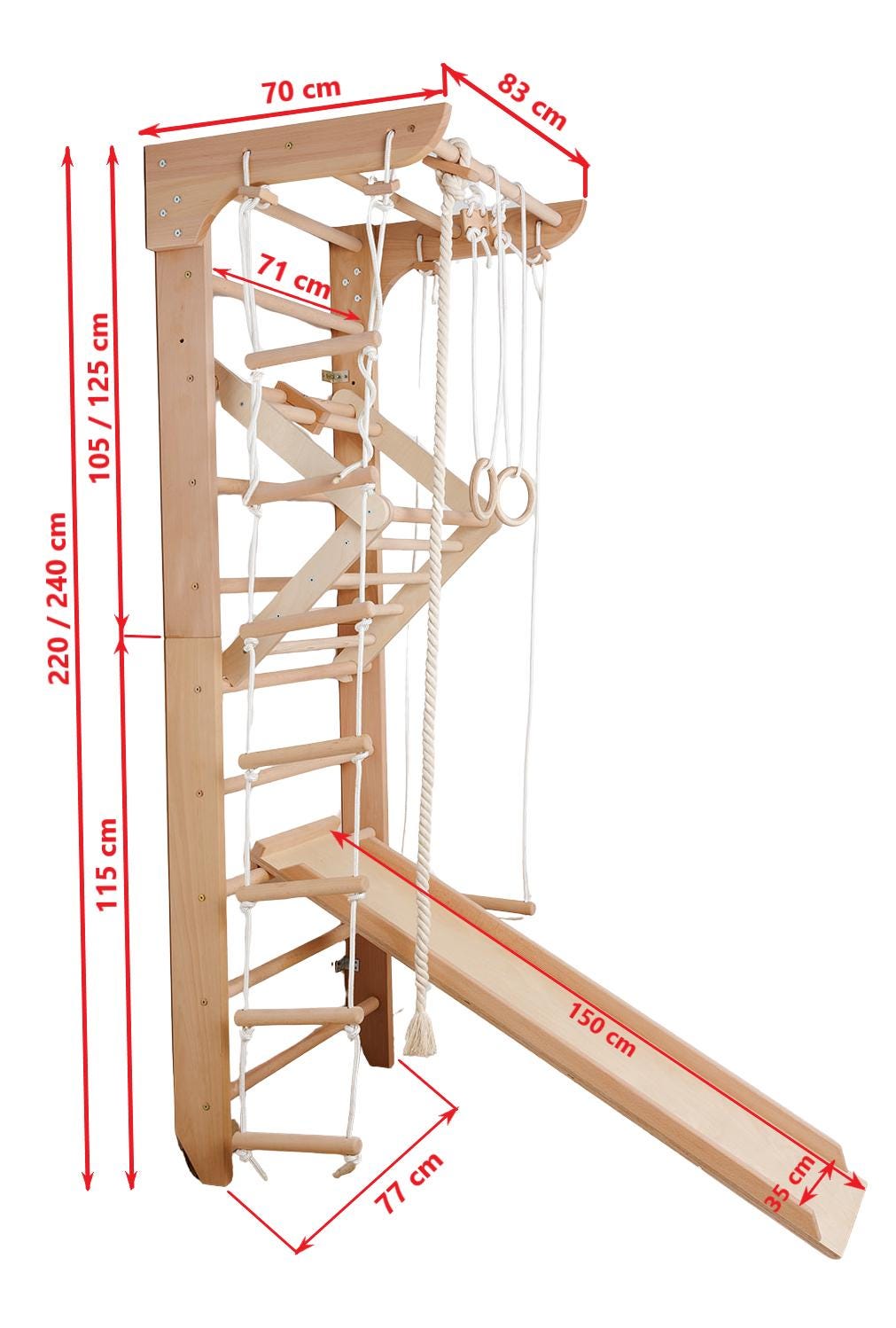 Pared De Escalada Y Gimnasia Infantil | Kit Completo Con Barra, Anillos Y Cuerdas De Madera - Crece Con El Niño