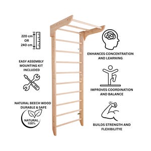 Swedish Wall Ladder Gym: Beech Wood Climbing Frame for Kids & Adults