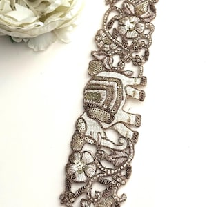 Borde de sari con motivo indio de encaje Zari bordado con elefante tradicional indio de 5,5 cm para trajes Dupatta, Lehenga y vestido de novia cortado a medida