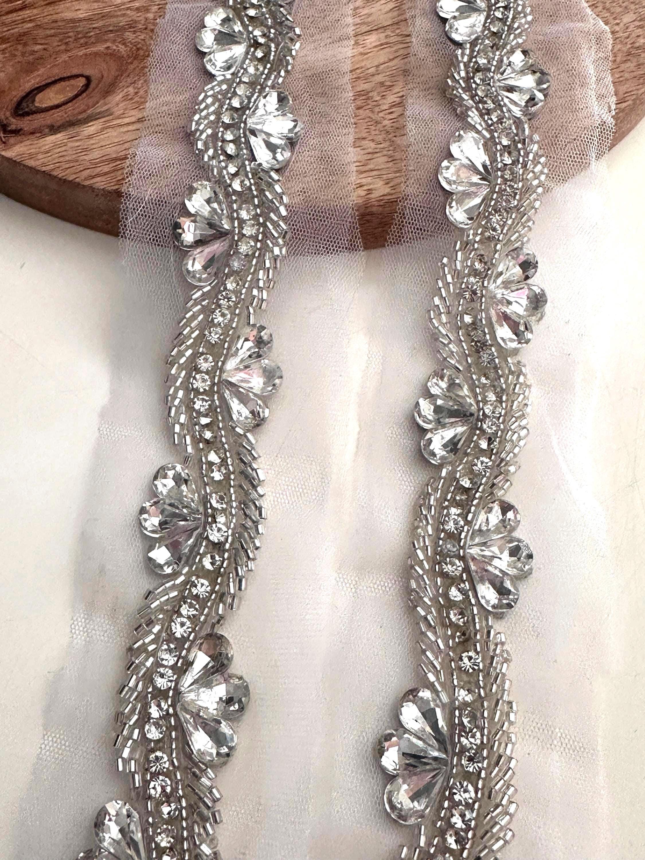 Crystal Rhinestone Beaded Wedding Belt Veil Appliqué Bridal 