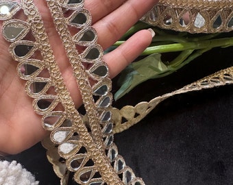 Tear Drop Mirror Trim  Wedding Dresses Decorative Trimmings Bridal Belt Indian Laces Sewing Crafting Saree Border Exclusive Ribbon By Yard