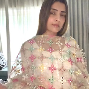 Hand Embroidered Mirror Jal Dupatta – Indian Bridal Wedding Veil Sari Wrap Rainbow