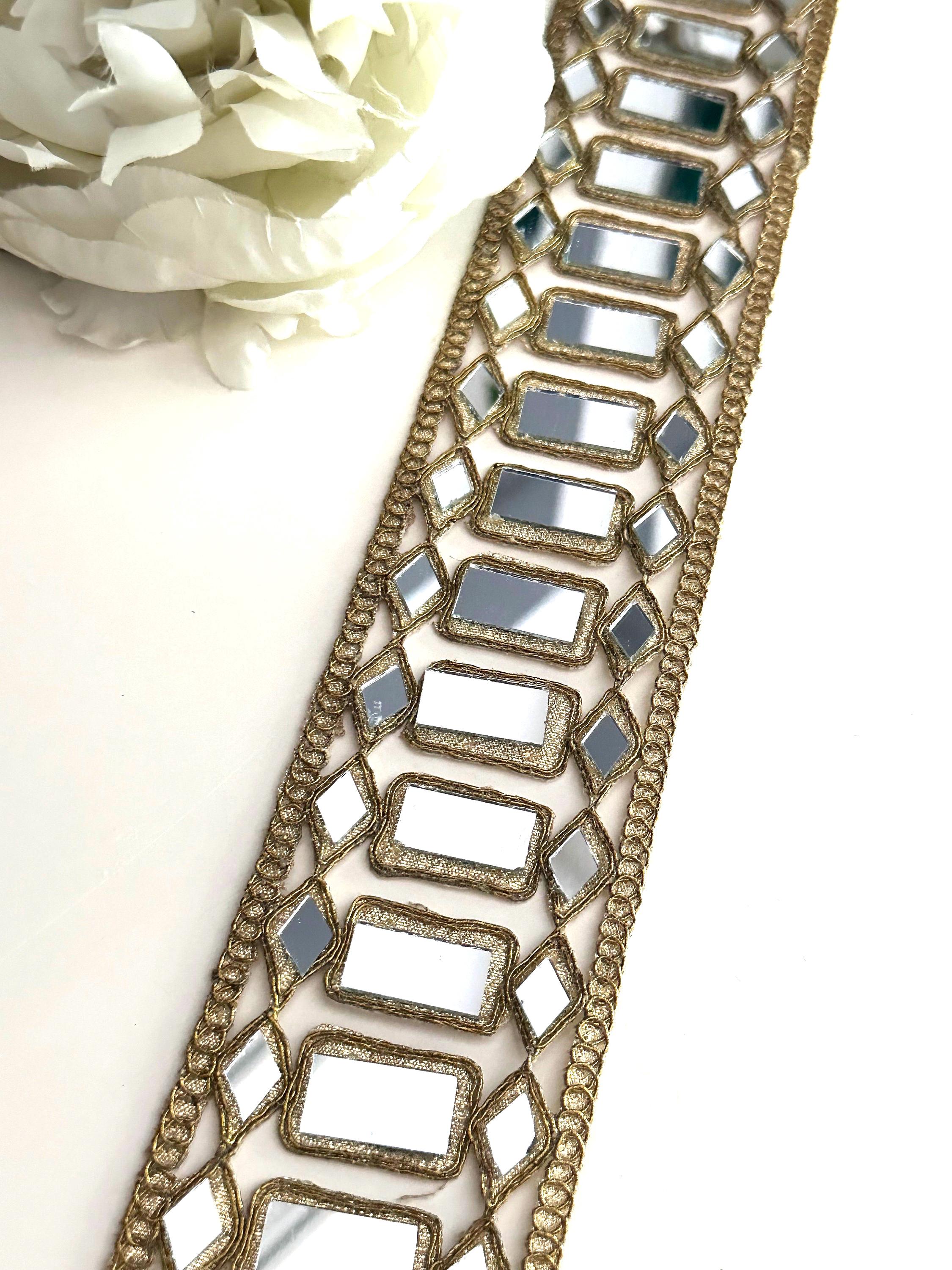 Gold Beaded Mirror Trim Waistband - Women\'s Accessory Gold Mirror Sparkly Belt Festive Outfit Accessory Waist  main image 2