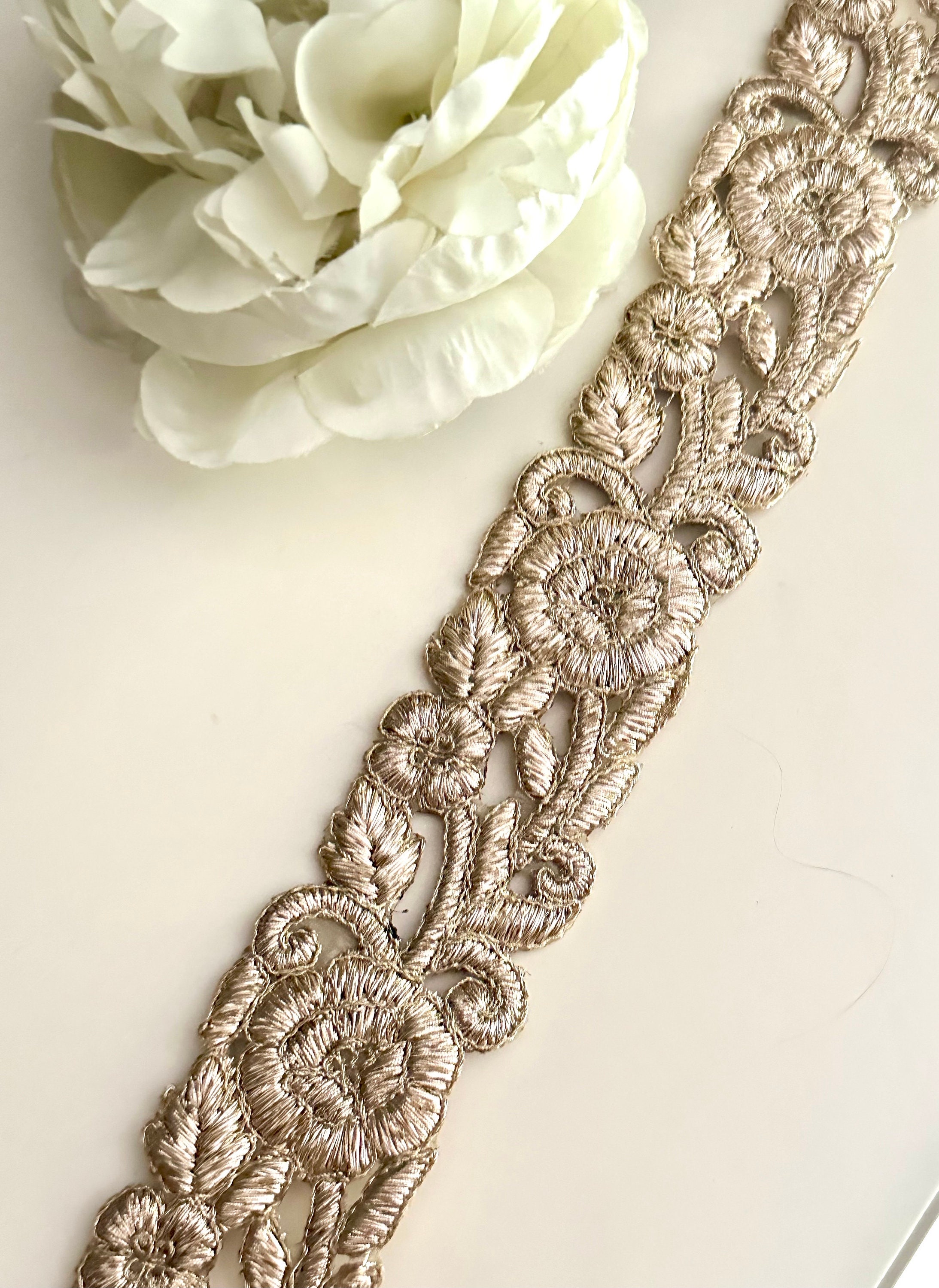 Rose Gold Cutwork Dabka Border Handmade Zari Threadwork Indian