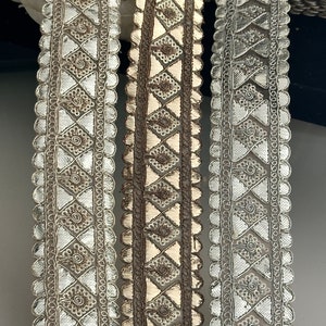 Gota Patti Embroidered Indian Border Trim 3cm in Silver Water Gold and Antique Brown for Wedding Dresses Dupattas and Crafting by Yard