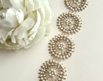 Runde Gold Perle & Zirkon Arbeit trimmen für Choker und Taille Band 4 cm indische Stickerei verziert Saree Dupatta Border Schüttgut