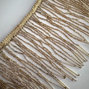 Franjas de contas douradas, longas, metálicas, corneta, borla, borda para vestido, dança, traje, joias de contas, decoração faça você mesmo, lantejoulas, artesanato, enfeite