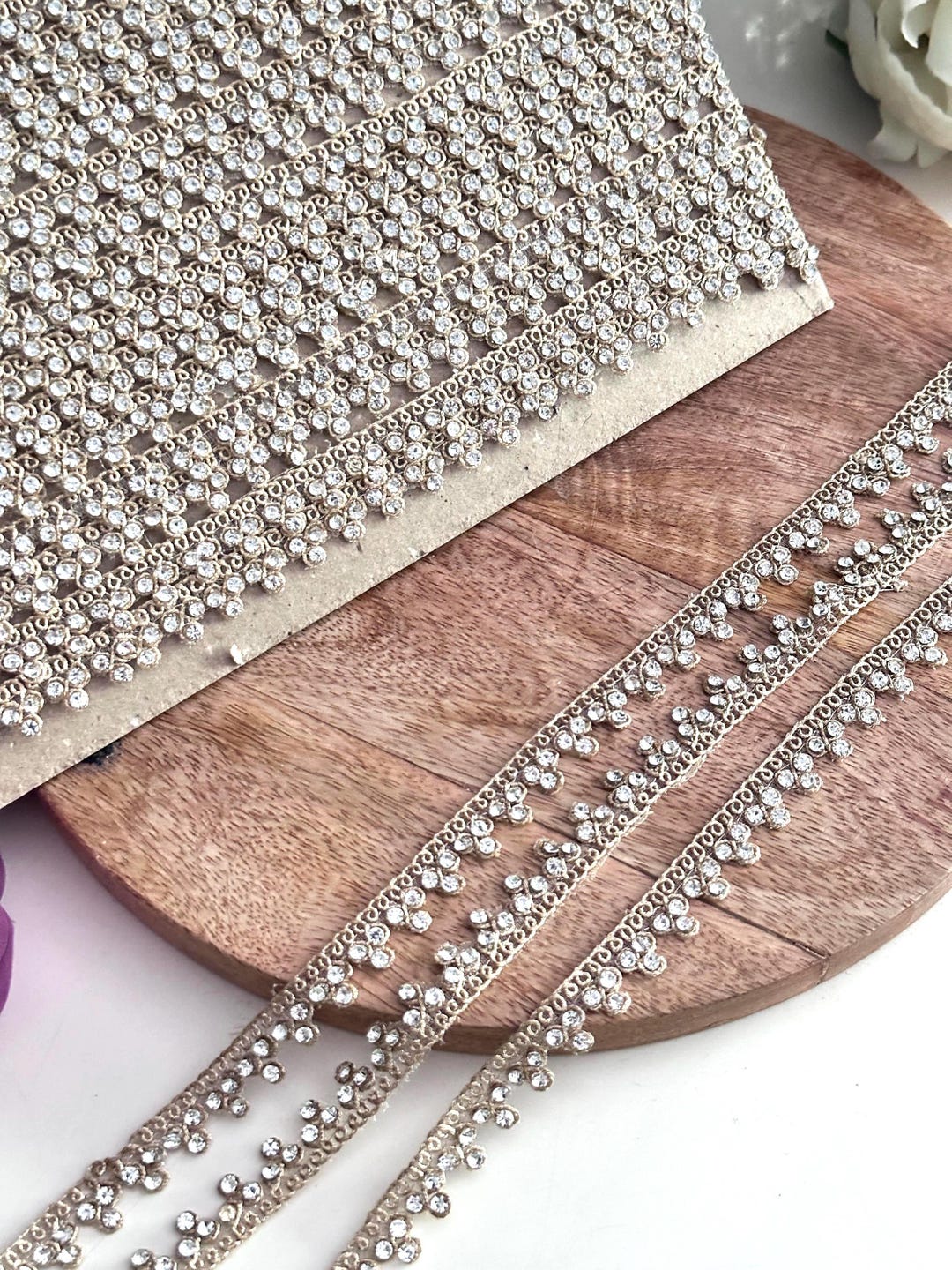 9 Meter Rhinestone Lace Trim for Craftin Gold Crystal Beaded Ribbon ...