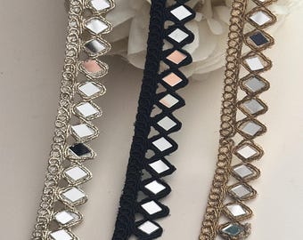 Indian Mirror Fringe Sewing Trim Bead Ribbon Piping Cord & Dupatta Lace Embroidered Trim for Curtain Bag Home Decor Upholstery Idea by Yard
