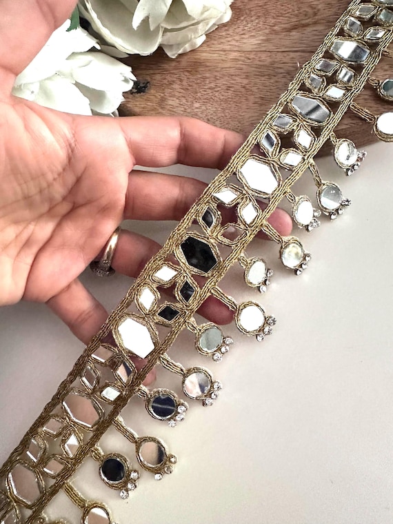 Handmade Indian Mirror Belt Jewelry Gold Embroidered Mirror  display picture 1