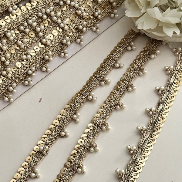 Pearl Sequin Tassel Lace Trim for Bridal Wear, Costumes, Hats