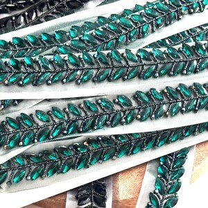 Sparkling black emerald crystal trim for bridal gowns