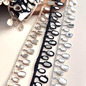 Prawdziwe lustro Obszycie Koronka Różowe Złoto Geometryczny Wzór Indyjskie Haftowane Sari Lehenga Garnitury Pas Biżuteria DIY Szycie Rzemiosło 2 cm Kropla Cięcie na wymiar