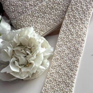 Pearl and Rhinestone Beaded Trim 2 Inch Wide Luxury Bridal Ribbon ...