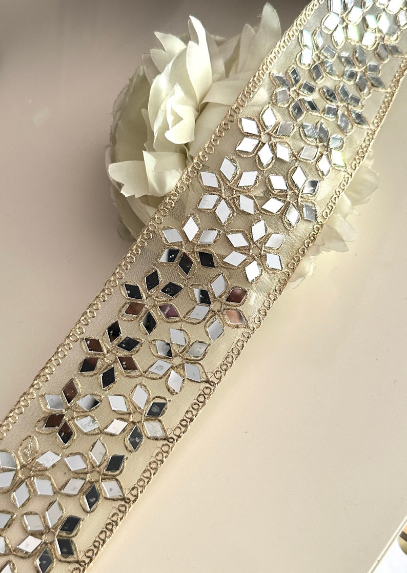 Indian Mirror Embellished Band Geometric Flower 6.5cm Choker Mirror ...