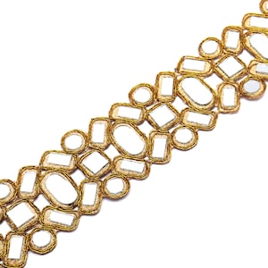 3cm Symmetric Pattern Old Gold Antique Geometric Cutwork, Glamourous Sari trim, Indian Dupatta Lace, DIY Sewing Decoration Border By yard