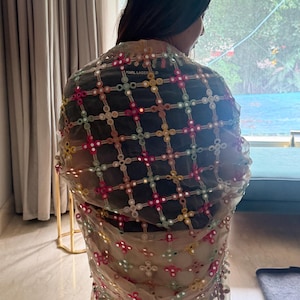Hand Embroidered Mirror Jal Dupatta – Indian Bridal Wedding Veil Sari Wrap image 7