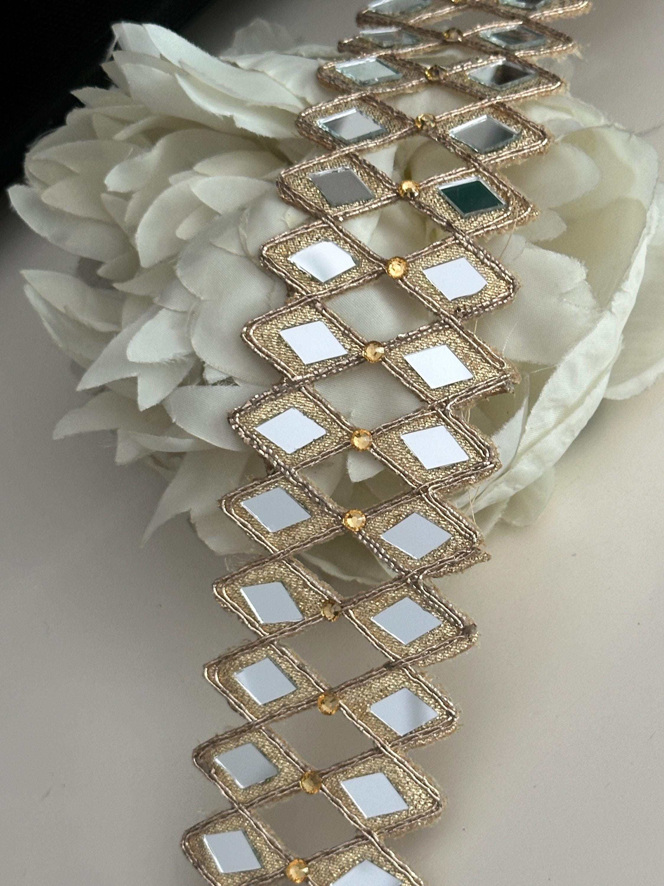Indian Hand Crafted Mirror Work Border 4.5cm Rose Gold Cutwork Lace for Costume  Dresses Belts Chokers Saree Wedding Sash Gift Trims by Yard - Etsy