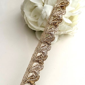Metallic Leaf Pattern Indian Fabric Trim Edging Lace & Craft Supply For Festive Wear Bridal Gown Upholstery Custom Clothing Lace By Yard