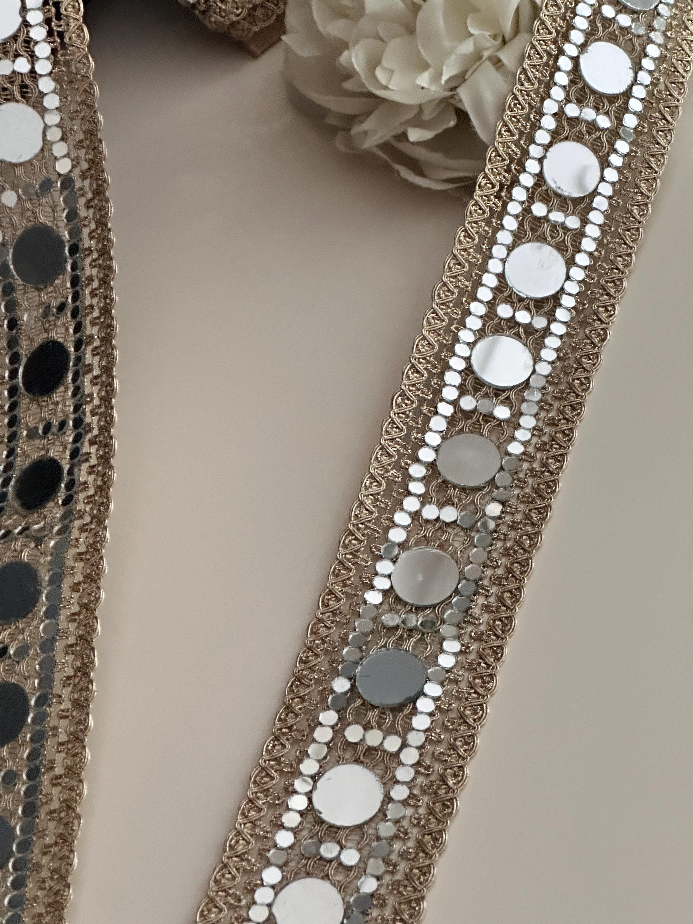 Gold Beaded Mirror Trim Waistband - Women\'s Accessory Gold Mirror Sparkly Belt Festive Outfit Accessory Waist  main image 3