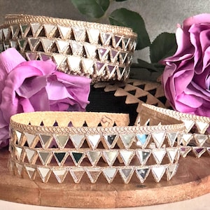 Unikatowe ręcznie robione lustro obramowanie geometryczny wzór cięcia różowe złoto styl vintage indyjskie lustro sari obramowanie dla boho biżuteria prezent na dzień mamy