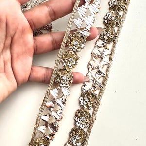 Vintage Look Handmade Sequin Lace Metallic ThreadWork Gold Trim Bridal Dress Sash Headband Lace Festive Custom Dress Lace Trim By Yard 2.5cm
