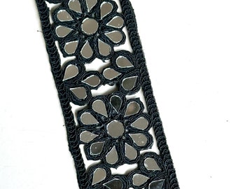 4,5 cm Indianer Spiegel Schwarz Gothic Blume Muster Zierleiste sari Borte Bollywood Spitze Spiegel Spitze