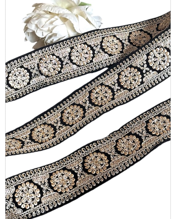 Black Sequin Zari Lace Border Velvet Indian Bridal Dress Embroidery Trim  for Sari Lehenga Wedding Gown Bridal Veil Fabric Sewing Lace by Yar - Etsy