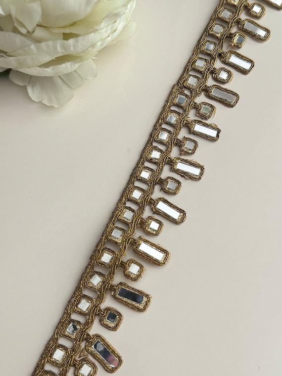 Gold Indian Real Mirror Trim 3cm Bridal Belt Gold Choker  display picture 1