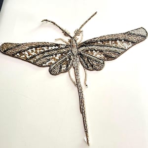 Sequin Dragonfly Jacket Patch: Hand Beaded Embroidered Applique