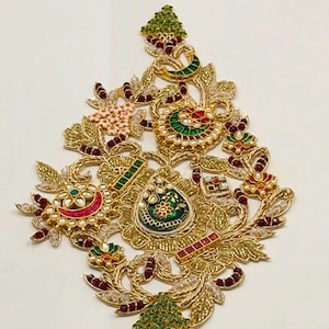Hand Embroidered Kundan Applique Patch: Luxury Zari Bridal Motif for Saree, Lehenga, Gown