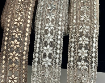 Hand-Embroidered Gota Border Trim with Silver Zari – 5cm Wide Crafting Ribbon