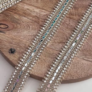 9 jardas de renda de pérola bordada à mão, lantejoulas douradas, borda de contas, sári de noiva, renda de luxo, acabamento artesanal para vestido de noiva e decoração