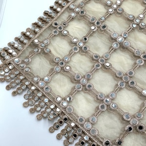Authentic real mirror hand-embroidered jal dupatta crafted on soft net with intricate lattice work. ✨ Perfect for bridal wear, weddings, festive styling & luxury ethnic outfits.