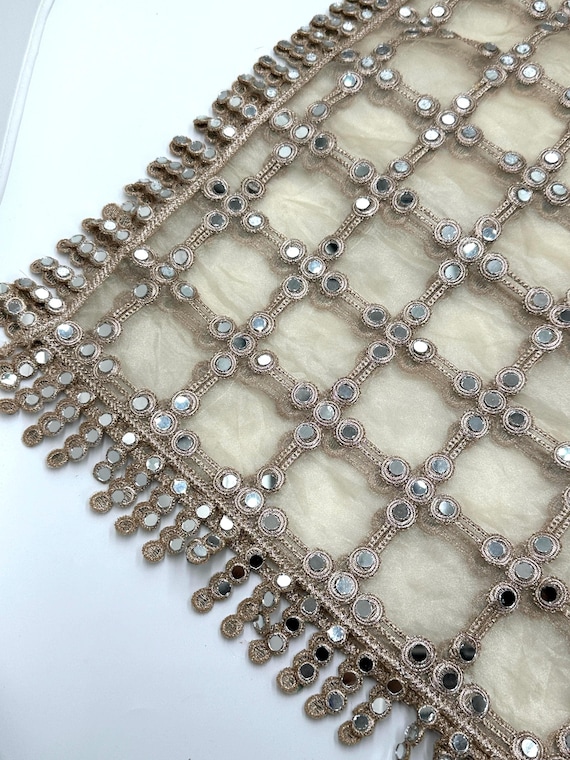 Hand Embroidered Mirror Jal Dupatta – Indian Bridal Wedding Veil Sari Wrap