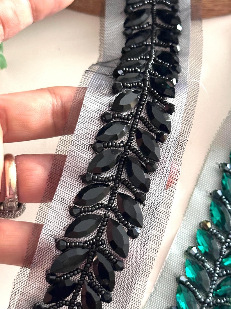Rhinestone beaded lace trim for custom wedding accessories