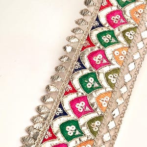 Gota Zari Sequence Taditional Indian Embroidery Trim 8cm for Sari Dupatta Borders and Boho Craft Ribbon Decor and Gifting Idea by Yard