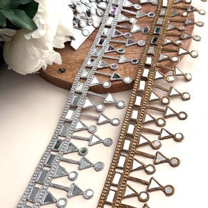 Indiase verfraaide spiegelversiering geometrische stof kant voor Saree-rand sieraden maken ambachtelijke levering cadeau voor haar Vintage decor bruids sjerp