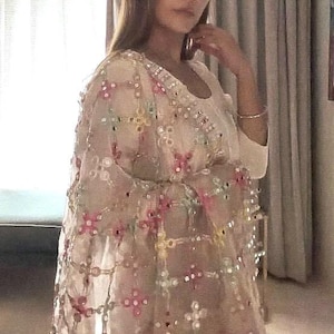 Hand Embroidered Mirror Jal Dupatta – Indian Bridal Wedding Veil Sari Wrap image 8