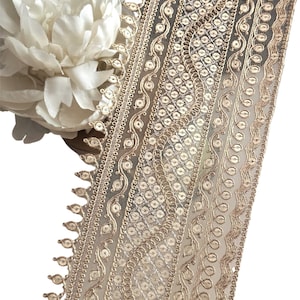 Bruidssluier Indiase zari pailletten bruiloft trim geschulpte gouden pailletten werk bloemen kant trim voor trouwjurk bruidsmeisjesjurk knutselen kant