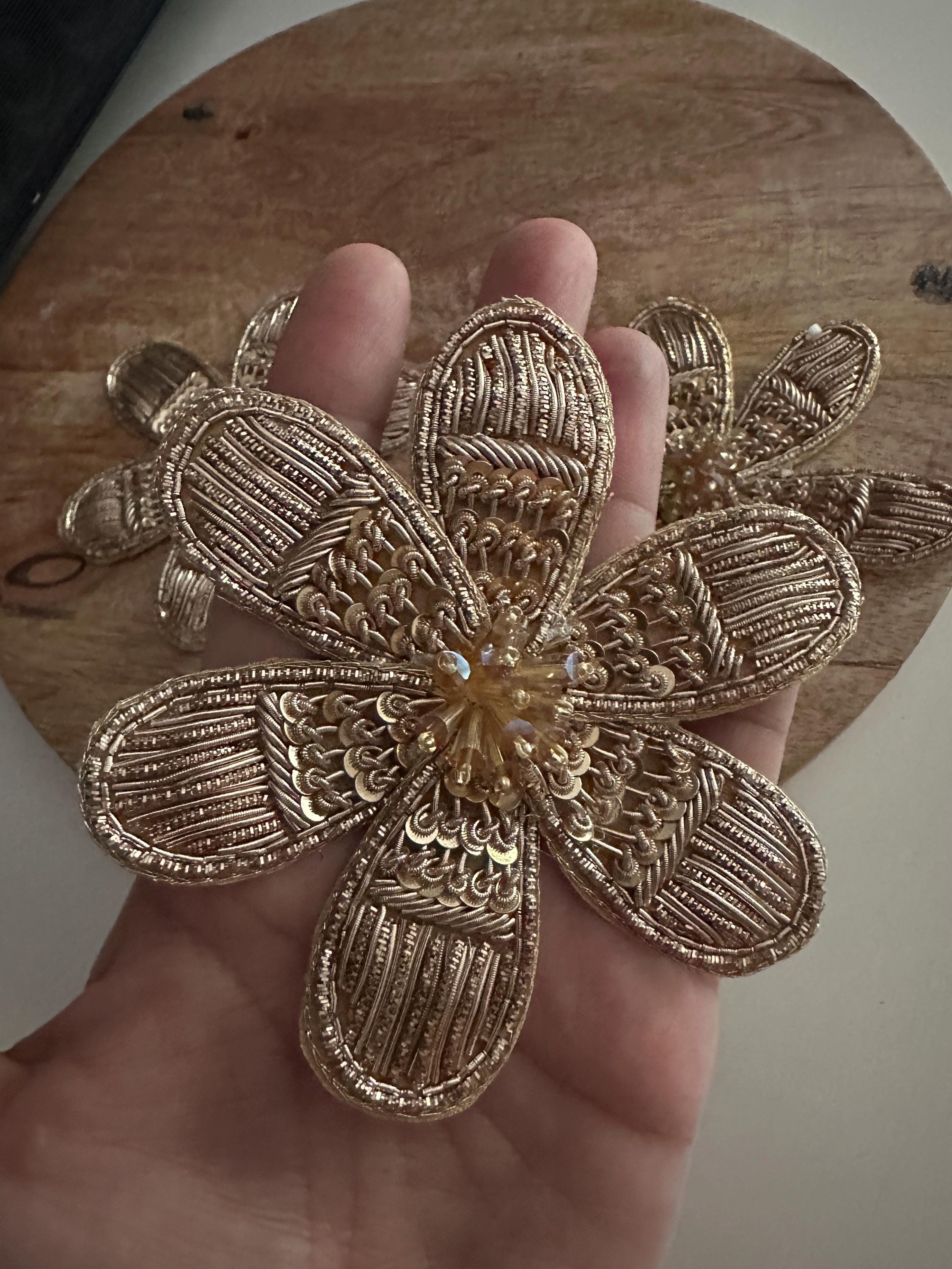 Handmade Gold Zardosi Applique: Indian Dabka Flower Patch - Etsy
