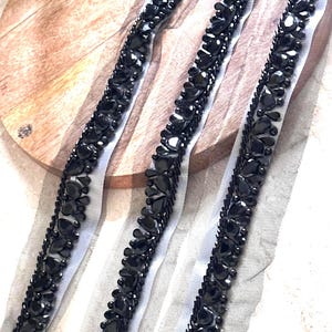 Elegante schwarze Kristall Rhinestone-Spitze Hand bestickt annähen für Hochzeitskleid Schärpe Stirnband Spitze Tasche Jeans DIY Handwerk Einfassung 2 cm Trim