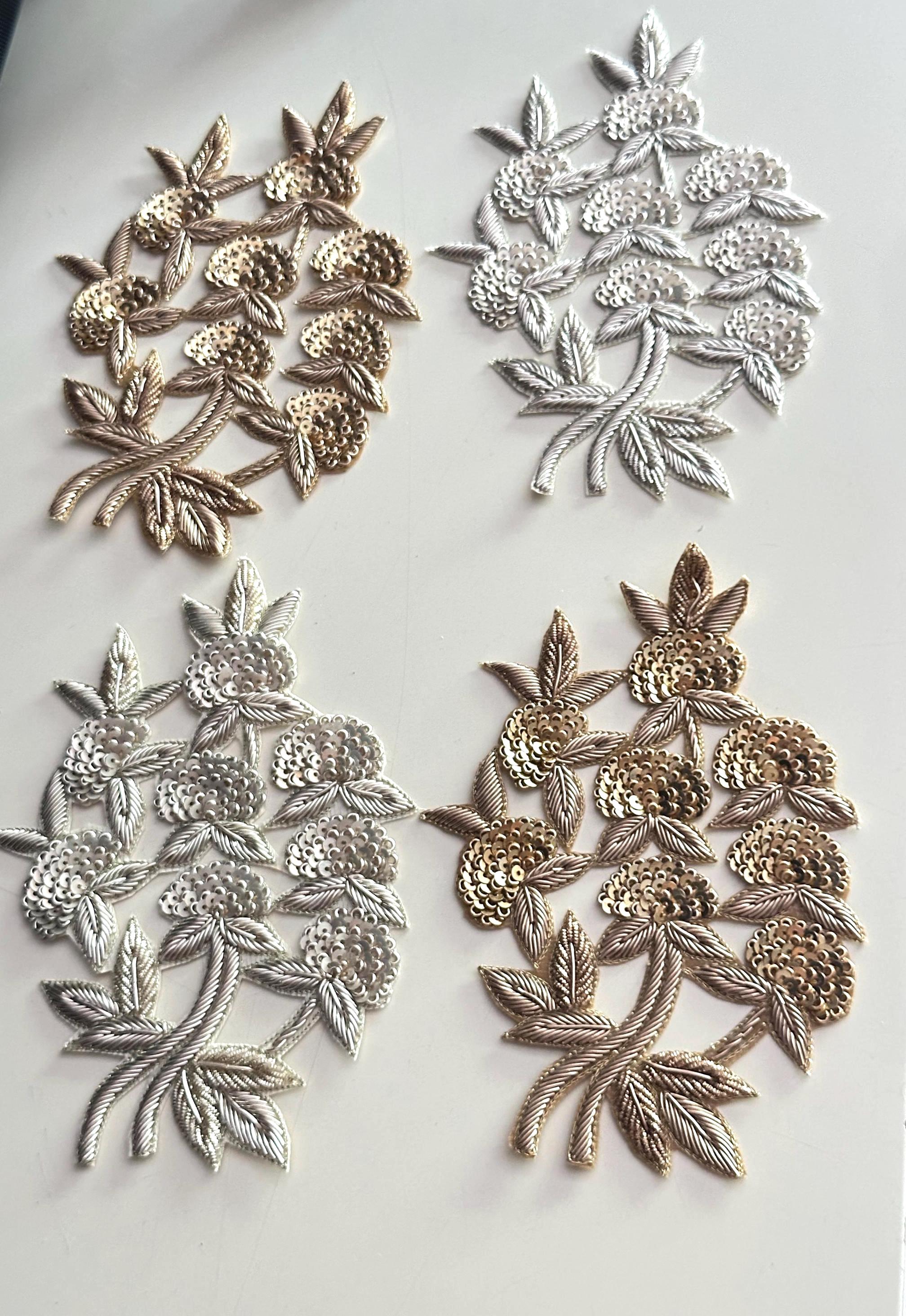 Zardozi Floral Embroidery Appliqué Handmade Sequin Patch for