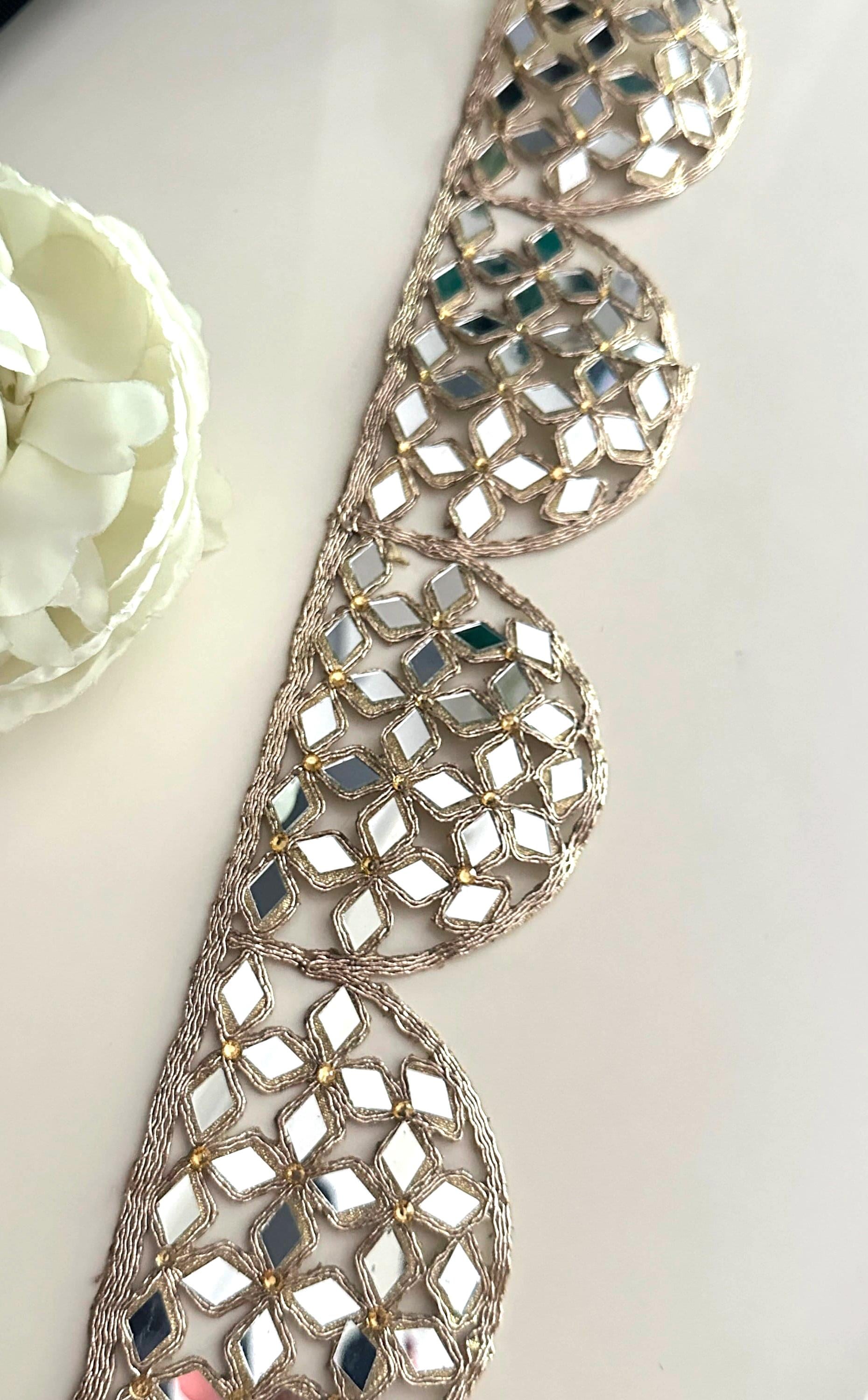 mirror work laces for dress golden wedding dress embellishment trim by the yard