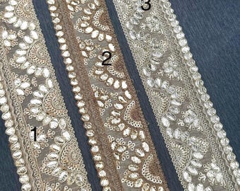 Gota Patti Embroidered Indian Border Trim, 5cm Zari Wedding Saree Lace Ribbon Craft Yard