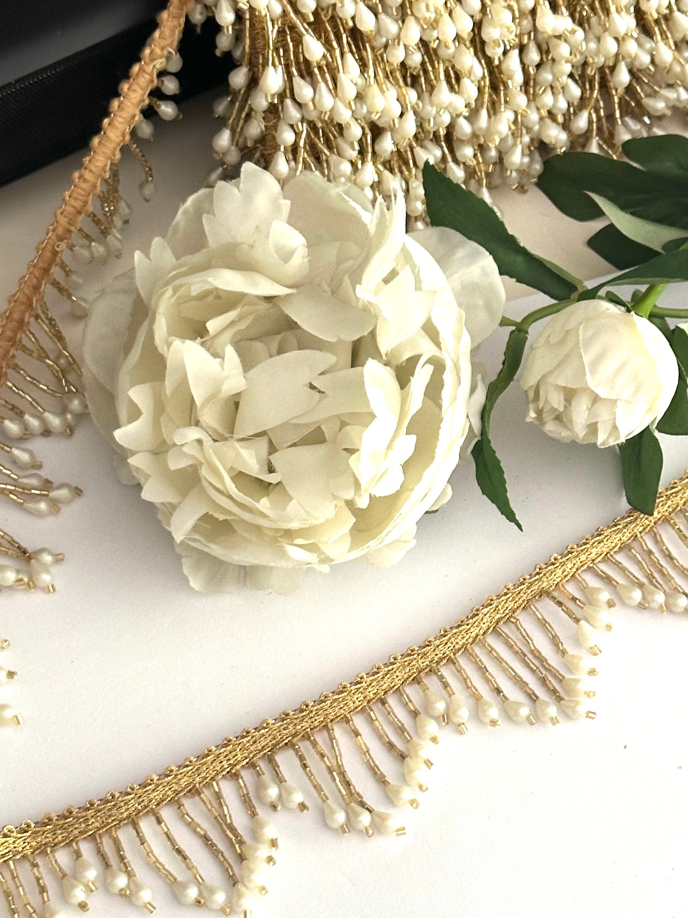 Beautiful Gold & White Beaded 4cm Trim Pearl Decorative Tassel Lace Trim  Gold Beaded Trim Beaded Tassel Lace Pearl Beaded Tassel by Yard - Etsy