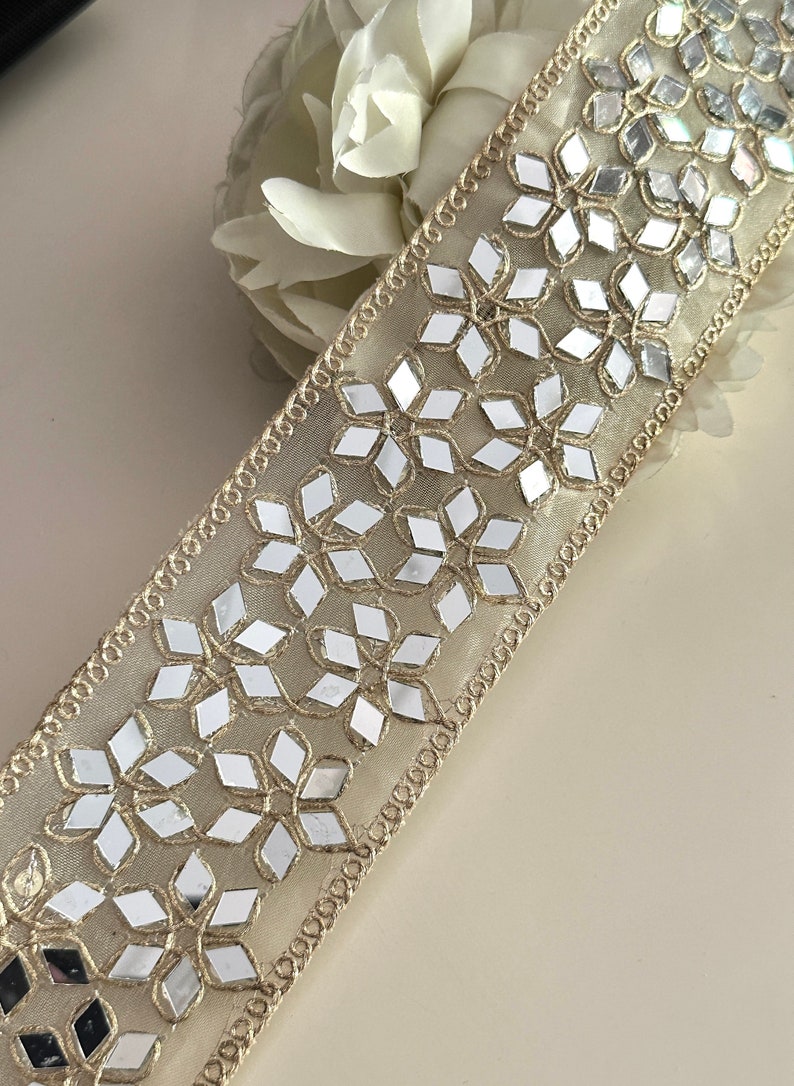 Indian Mirror Embellished Band Geometric Flower 6.5cm Choker Mirror ...